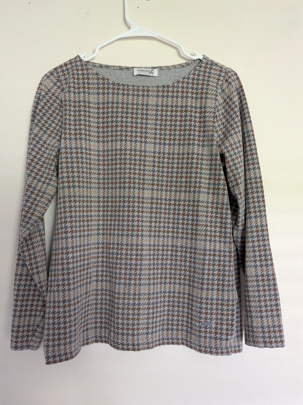 Collection B Houndstooth Crewneck - Gray & Brown